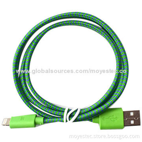 Colored Fabric Braided Nylon Cable for iPhone 5/5S/5C, with 8-pin, Various Colors Available